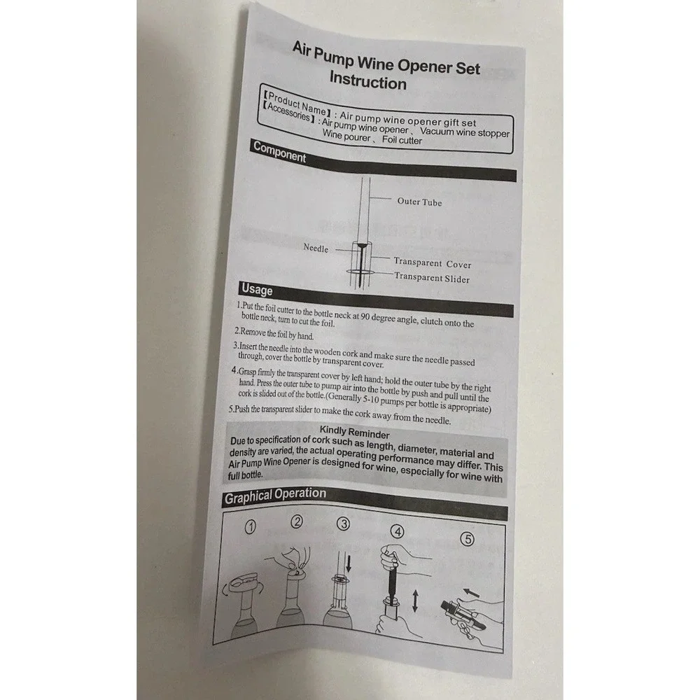 Tyzine Air  Pressure Pump Bottle Opener With Foil Cutter,Aerator‎ Pourer,Vacuum